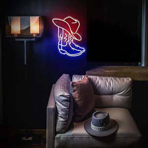 Enseigne néon LED en forme de botte de cowboy et chapeau de cowboy pour décoration murale, style western, pour bar ou salle de jeux masculin - Product Image 4