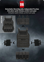 Gilet tactique multifonctionnel vendu directement d'usine, résistant à l'usure, imperméable, équipement d'extérieur, ouverture facile, extensible, système Molle