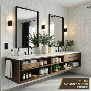 Servizio Completo <span class=keywords><strong>per</strong></span> Design <span class=keywords><strong>Bagno</strong></span>: <span class=keywords><strong>Mobile</strong></span> Lavabo Moderno con Specchio e Lavabo Rettangolare, Costruzione in MDF Impermeabile - Product Image 1