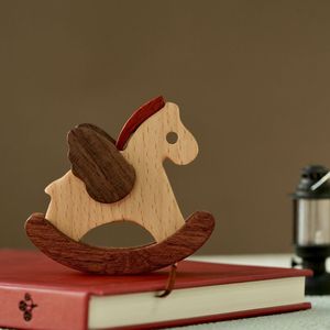 Wooden Rocking Horse Ornament <b>Rustic</b> Design Home Decoration Gift For Living Room Birthday Souvenir Single Piece - Product Image 1