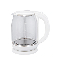 Bouilloire en verre borosilicate 1,8-2,0 L, couvercle et base blancs, échelle de mesure de l'eau, arrêt automatique et protection contre l'ébullition à sec, rotation à 360° °   Base, usine OEM