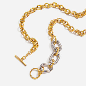 Stainless Steel Color Blocked Chain <b>Necklace</b> Geometric Design OT Clasp For Women Gift Jewelry - Product Image 1