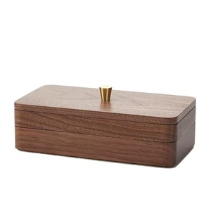 Boîte à bijoux double couche en bois de noyer noir avec couvercle pour boucles d'oreilles, colliers, montres, rangement, organisateur de bureau rectangulaire 1L - Product Image 5