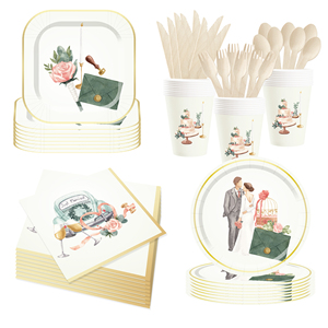 DAMAI 2026Happy Wedding Party Tableware Set Includes 7inch and 9inch Plate <b>Paper</b> Cup and Napkin for Wedding Table Decorations - Product Image 5