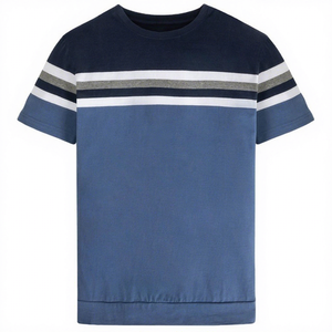 Camiseta de Manga Corta Personalizada de Fábrica para Hombre, Color Sólido, Rayas, Cuello Redondo, 100% Algodón, Corte Holgado, Estilo Urbano, Pedido al por Mayor - Product Image 1