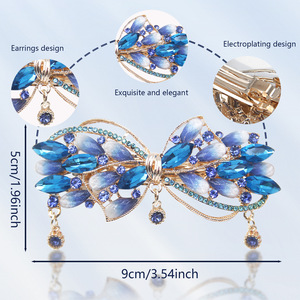 Pince à cheveux colorée en forme de nœud pour femme, luxueuse, avec strass, 9,0 cm, en alliage, pour queue de cheval - Product Image 5