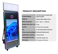Machine de photomaton professionnelle avec miroir de 71 pouces, écran tactile de 43 pouces, compatible avec les appareils photo reflex numériques et les selfies