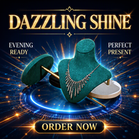 Ensemble d'accessoires de présentation LED en velours vert et or de luxe personnalisé GZowin pour bijouterie, avec support à bijoux durable de haute qualité