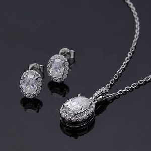 Oval Shape Moissanite Earring <strong>Necklace</strong> <strong>D</strong> Color 100% 925 Sterling Silver Plated 18K Fine Anniversary Gift Jewelry Sets - Product Image 1