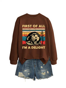 Felpa con Cappuccio Casual da Donna 'First of All I'm Delighted' per Autunno e Inverno, Manica Regolare, Stampa con Colletto Abbottonato - Product Image 2