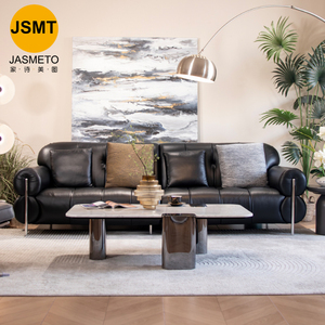 Sofá Moderno Contemporáneo de Cuero Genuino Color Negro Azúcar, Elegante y Acogedor para Sala de Estar - Product Image 1