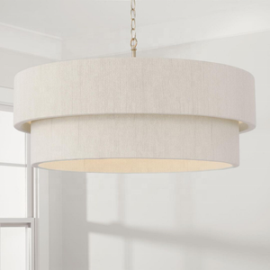 Stile francese 30 pollici <span class=keywords><strong>bianco</strong></span> <span class=keywords><strong>paralume</strong></span> di illuminazione a sospensione in tessuto rurale <span class=keywords><strong>lampadario</strong></span> appeso <span class=keywords><strong>lampadario</strong></span> per ristorante - Product Image 2