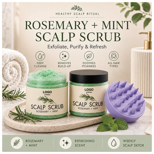 Gommage pour le cuir chevelu à la rosemaine, exfoliant et <span class=keywords><strong>shampoing</strong></span> 2-en-1, traitement capillaire au sel de Mer avec masseur en silicone - Product Image 2