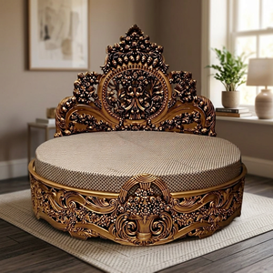 Cama Clásica de Estilo Antiguo con Botones Decorativos y Marco de Madera Grabado, Muebles de Dormitorio Elegantes y de Lujo para Uso en Hoteles - Product Image 4