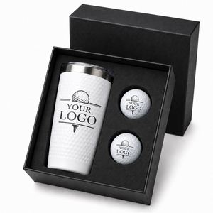 Ensemble cadeau de golf haut de gamme personnalisé, gobelet isotherme en acier inoxydable texturé, avec 2 balles de golf, cadeaux d'affaires pour cadres - Product Image 1