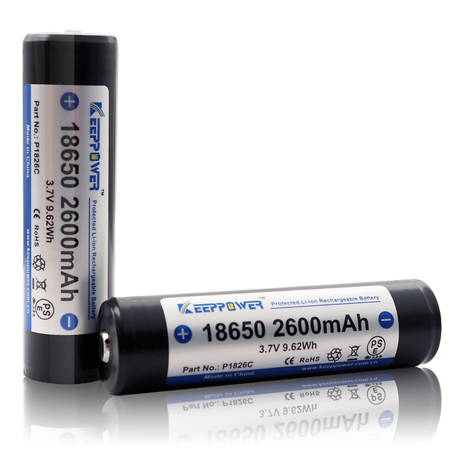 Keeppower P1826C 18650 3.7V 2600mAh Protected Rechargeable Li-ion Battery for Flashlight with UN38.3/CE/RoHS Certified