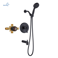 Ensemble de robinetterie de douche murale chromée - Mitigeur de salle de bain à poignée unique avec bec de baignoire et vanne thermostatique