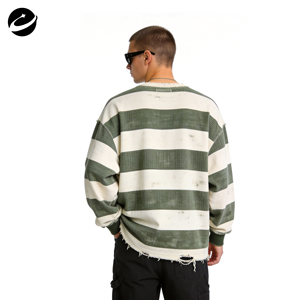T-shirt da <span class=keywords><strong>uomo</strong></span> XUCHANG personalizzata oversize, ampia e squadrata, in cotone a nido d'ape, lavata, a righe, strappata, spessa, <span class=keywords><strong>termica</strong></span>, a maniche lunghe - Product Image 2