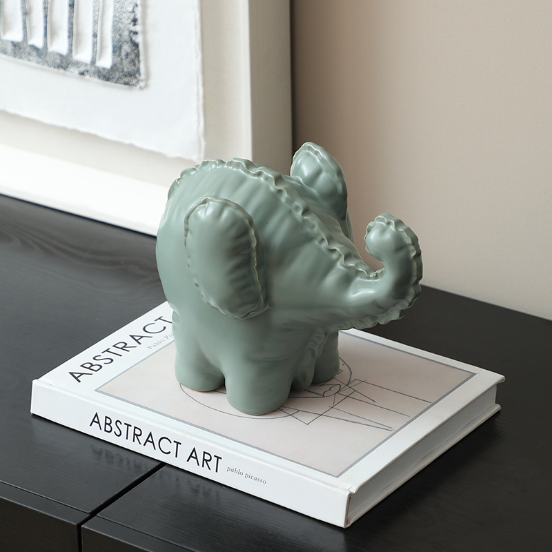Flolenco Modern Interior Table Elephant Figurine Handmade Ceramic White Green Cute Animal Decoration for Party Wedding Decor · image 2