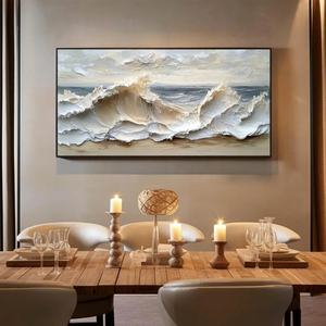 Pintura Texturizada en 3D de Olas Costeras, Arte Mural Abstracto Horizontal Inspirado en el Océano para Decoración de Sala de Estar Moderna o Vestíbulo de Hotel - Product Image 6