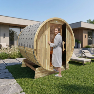 Sauna de Barril de Madera Maciza para Exteriores, Moderna, para 4-6 Personas, con Calentador Harvia, Seca, Ecológica, con Logotipo Personalizable, Directo de Fábrica, OEM - Product Image 1