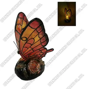 Handmade Polyresin Decor Butterfly Statues LED Solar Powered Garden Decoration Artificial Style Figurines