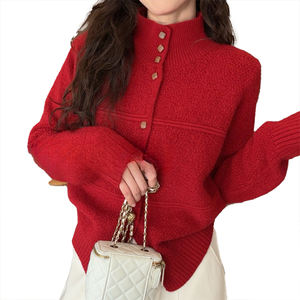 Elegant Socialite Stand Collar Convertible Lapel Knit <b>Cardigan</b> Women Temperament Versatile Sweater <b>Coat</b> Multi-Color Optional - Product Image 5