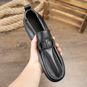 Men's Genuine Leather Loafers Round Toe Slip-On Soft Rubber Sole <b>Summer</b> Casual Shoes Buckle <b>Decoration</b> - Product Image 3