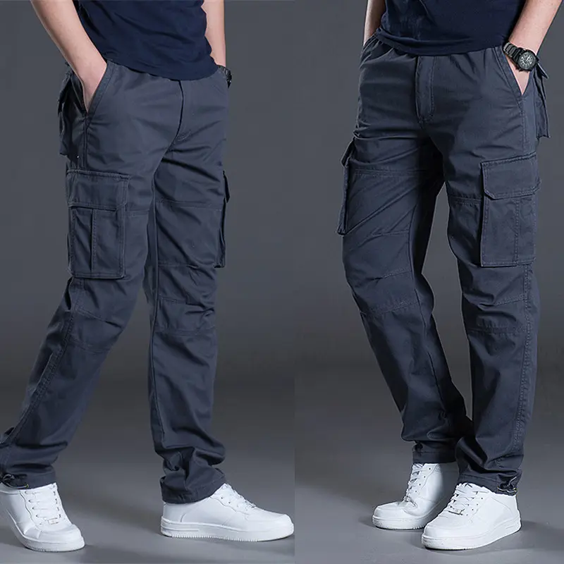 Winter Männer Baumwolle gewebte Cargo Zip Fly Pants Mode Multi-Pockets Elastic Waist Herren Großhandel Herren Hosen Hose