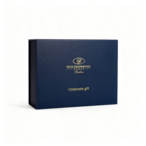 Confezione regalo di lusso con Logo personalizzato Premium in lamina d'oro in carta rigida opaca in cartone blu vuota con chiusura magnetica - Product Image 5