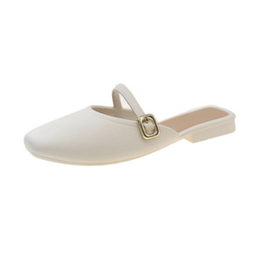 <span class=keywords><strong>Mules</strong></span> plates à bout carré fermé pour femmes, avec boucle dorée et une seule bride, sandales décontractées pour le quotidien - Product Image 5