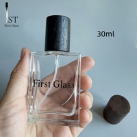 Flacon de parfum vide en verre rechargeable de luxe de 30 ml et 50 ml avec bouchon en bois rectangulaire et capuchon à vis en bois