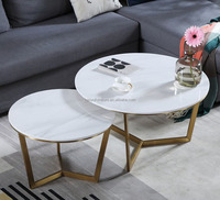 Table basse en marbre ronde, de style italien, pieds en acier inoxydable, table basse