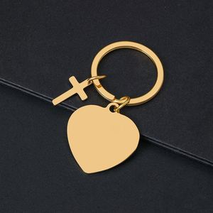 Stainless Steel Heart-shaped Keychain Cross Small Label Laser <b>Engraving</b> logo Color Printing Blank Material Holiday Gift - Product Image 3