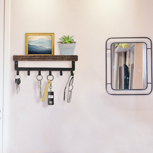Wooden Floating <b>Shelf</b> Key Rack <b>Wall</b> <b>Mounted</b> Double Layer Storage Organizer For Entryway Home Use - Product Image 3