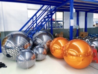 Boules disco géantes, mini, petites, grandes, géantes, décoratives, suspendues, sphères métalliques, gonflables, argentées, dorées, miroir, 50 cm, 1 m, 1,5 m, 2 m