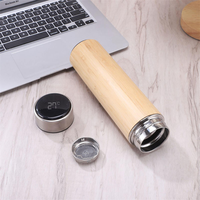 Bouteille Isotherme Personnalisée 500ML en Bois Bambou et Acier Inoxydable avec Tasse, Logo Personnalisé
