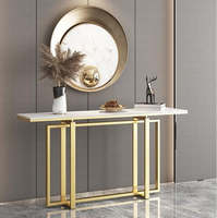 Console moderne en acier inoxydable 2023, table console en marbre dorée avec miroir