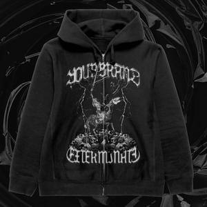 Sudadera con Capucha Negra para Hombre, Marca YourBrand, con Cierre, Estampado Gótico, Felpa de Algodón, para Otoño, Corte Regular, Diseño con Logotipo Frontal, Sudadera de Moda - Product Image 1