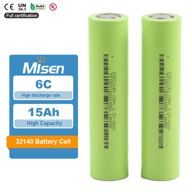 32140 LiFePO4 Battery 3.2V 15Ah a Grade Cylindrical Lithium Iron Phosphate Cell for EV Solar Energy Storage E-bike Scooter
