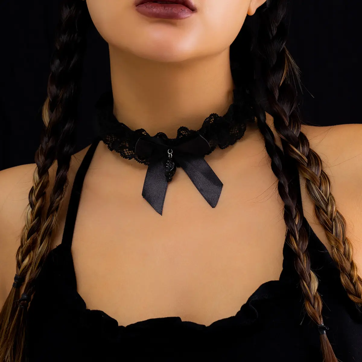Fashion Jewelry Women's Bowknot Collar Chain Necklace Dark Retro Lace Necklace