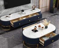 Table basse rectangulaire contemporaine en bois pour salon, avec tiroirs de rangement, style italien de luxe, plateau en marbre et pieds en métal, collection 2021