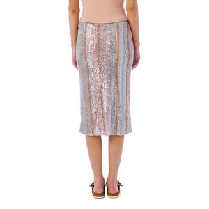 Falda de tubo a rayas personalizada para mujer, falda de ajuste favorecedor de cintura imperio con lentejuelas de arcoíris para ropa informal de verano - Product Image 3