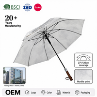 Parapluie droit coupe-vent 8K en pongé avec impression 3D en relief unique, structure entièrement en fibre de verre, poignée en bois et argentée, idéal pour les voyages