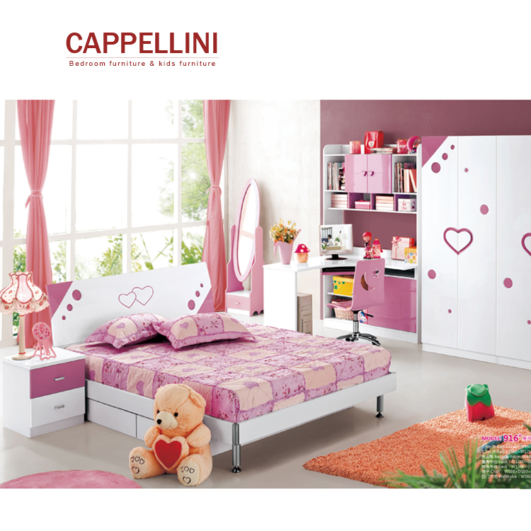 Custom cheap kids bedroom furniture set girls' princess pink children bed
