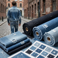 Tissu denim en fil doux OE, bleu foncé, coton extensible, denim léger extensible pour pantalon homme