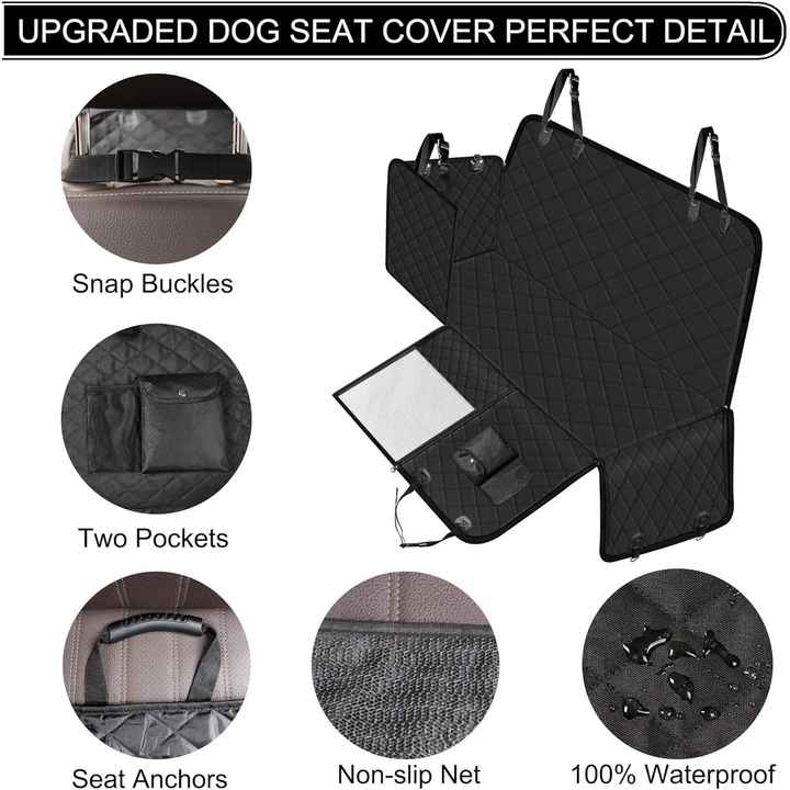 Femuar Heavy Duty Dog Car Seat Cover Waterproof Nonslip Storage Pockets Mesh Visual Window Scratchproof Pet Backseat Hammock for