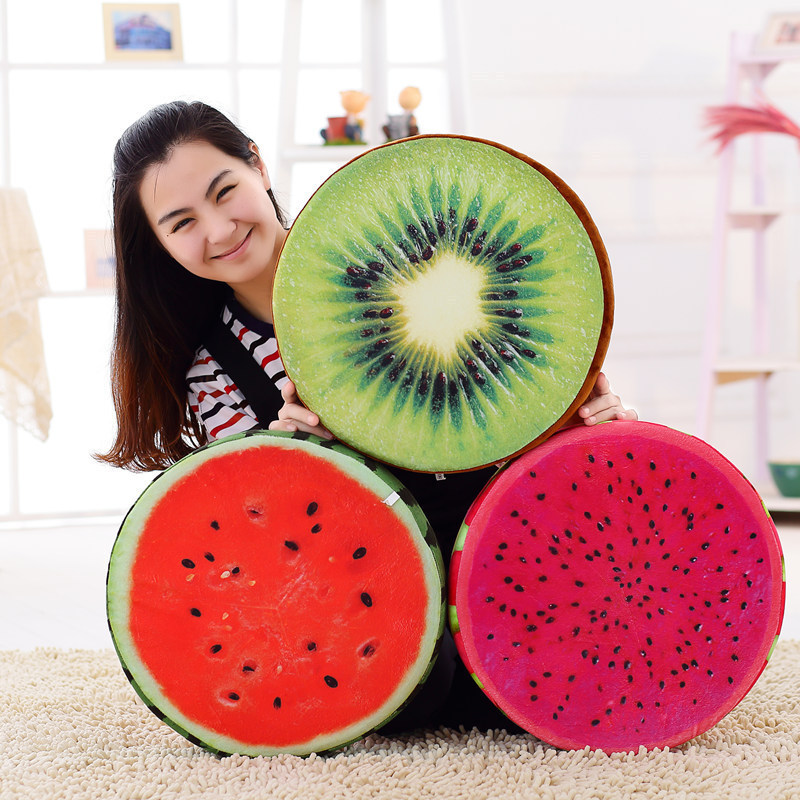 Creative 3D Cute Fruit Plush Throw Pillow Simulation Plush Watermelon Kiwi Strawberry Toy Seat Cushion at a Low Price