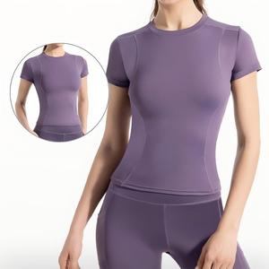 Camisetas de Yoga sin Costuras para Mujer, Corte Regular, Transpirables, Sensación Suave, Manga Corta, Tallas Grandes, Top Deportivo de Secado Rápido para Pilates - Product Image 1