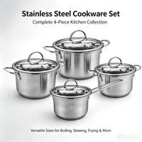Ensemble de casseroles en acier inoxydable moderne de 8 pièces, avec couvercle en verre, sans revêtement, compatible induction, respectueux de l'environnement, passe au lave-vaisselle